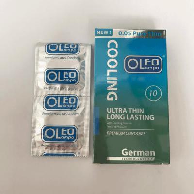 Bao cao su tinh chất bạc hà Oleo Cooling 0.05 Ultra Thin Long Lasting – Hộp 10 cái, siêu mỏng, trơn, kéo dài thời gian quan hệ