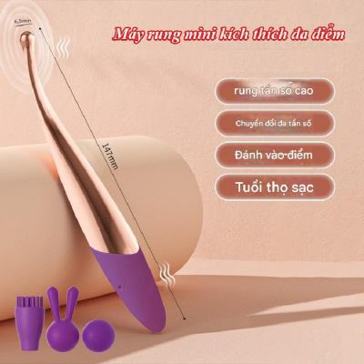 Que rung mini JIUUY massage kích thích điểm G siêu nhỏ gọn 7 chế độ có 3 đầu phụ thay thế